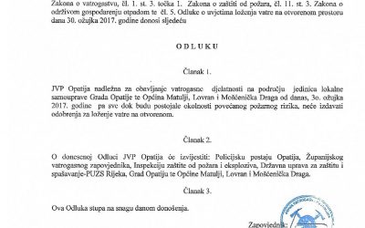 NIJE DOZVOLJENO PALITI VATRU NA OTVORENOM